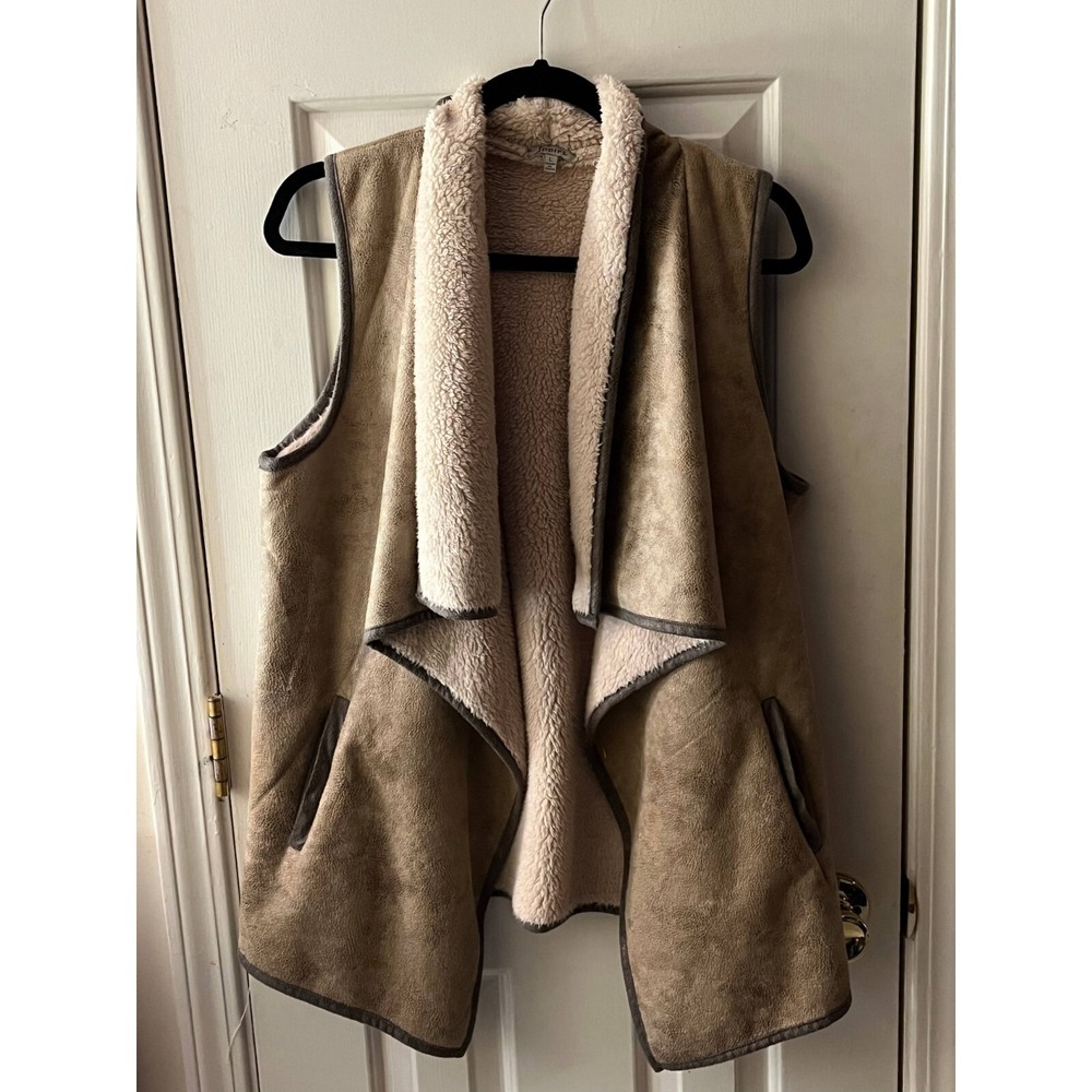 Jodifl Faux Fur Vest Womens Large Gray Open Front Sleeveless